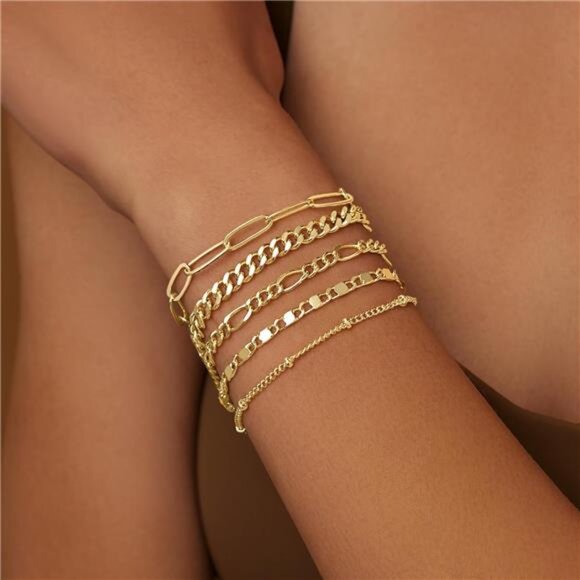Gold Bracelets for Women Trendy,14K Real Gold Plated Dainty Stackable Paperclip - Picture 2 of 7